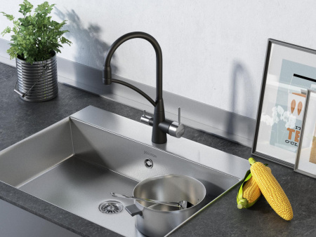 Смеситель для кухни Paulmark SIEGEN Si213111-401 на мойку черный/хром